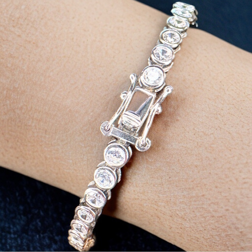 NEW Solid 925 Sterling Silver Rounded BezelSet High Carbon Stone Tennis Bracelet - Picture 13 of 16